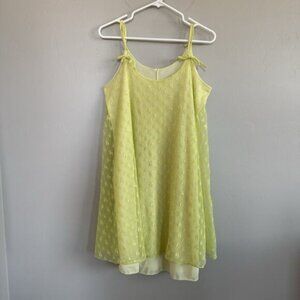 Vintage Gee Gee Yellow Babydoll Mini Dress Sheer Floral Embroidered Woman’s Sz M
